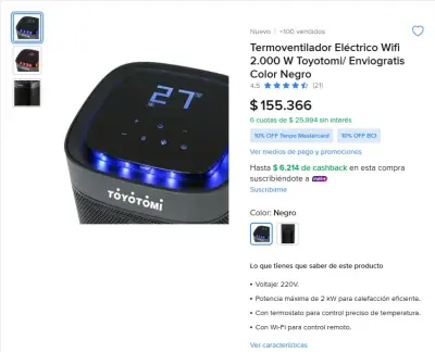 Calefactor Termoventilador Torre Digital Toyotomi - miniatura 2