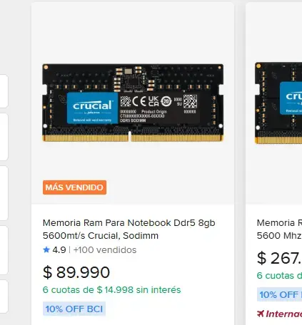 Memoria RAM DDR5 8GB Crucial 5600MHz para Notebook - 2