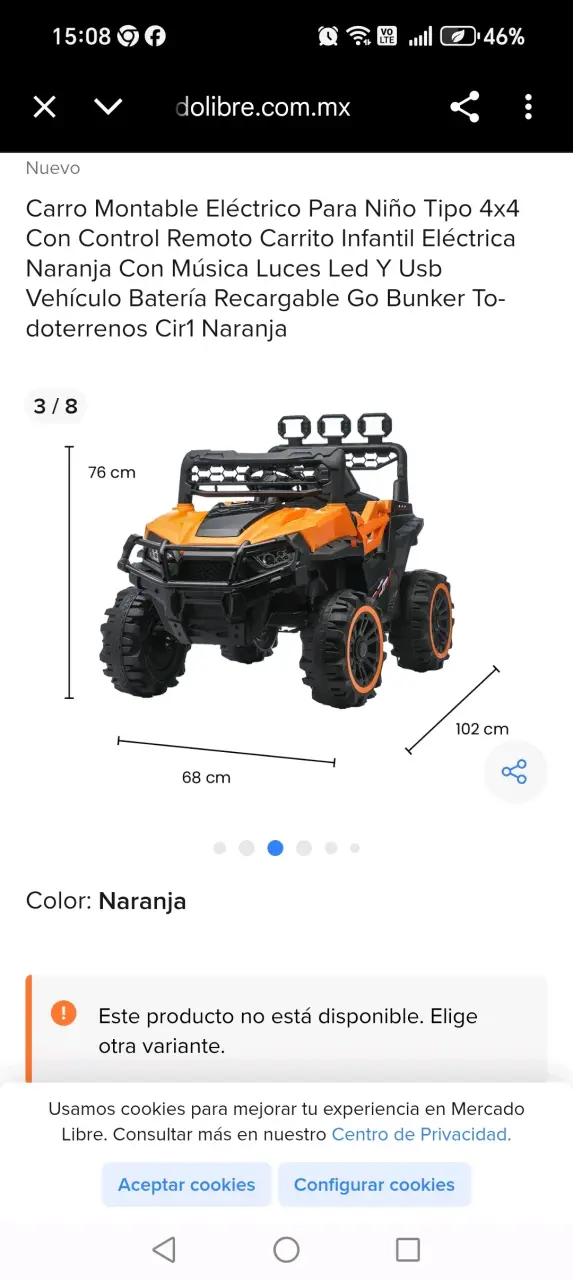 Auto eléctrico infantil naranja con luces - 3
