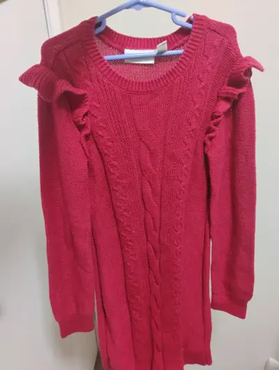Vestido lana rojo tejido con brillos - miniatura 1