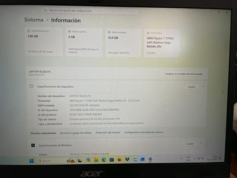 Laptop Acer Aspire 5 con AMD Ryzen - 5