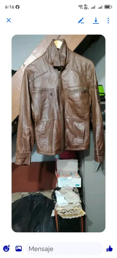 Chaqueta de cuero marrón para hombre - miniatura 2