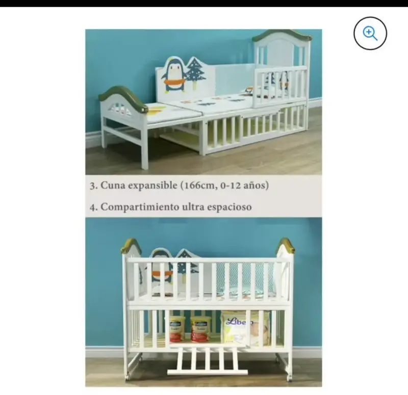 Cuna de bebé blanca con diseño de ositos - 4