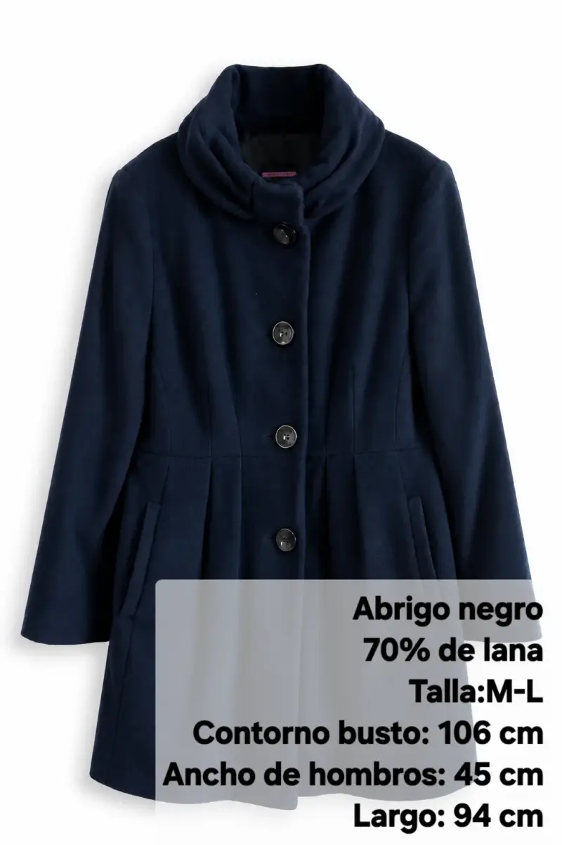 Abrigo negro de lana talla 46(L) - 3