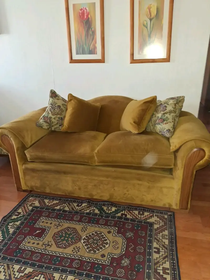 Sofá vintage de terciopelo mostaza - 1