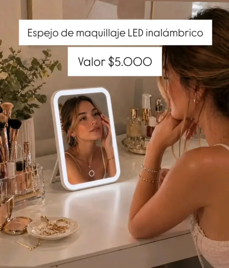 Espejo de maquillaje LED inalámbrico