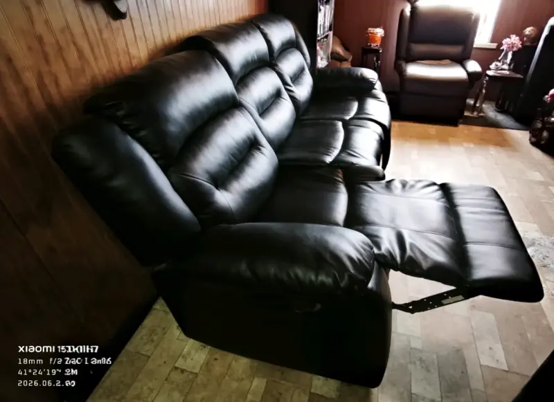 Sofá de cuero negro reclinable - 5