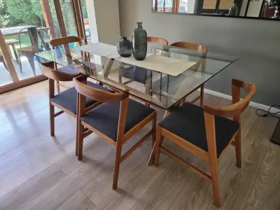 Juego de comedor 6 personas de vidrio y madera - miniatura 1