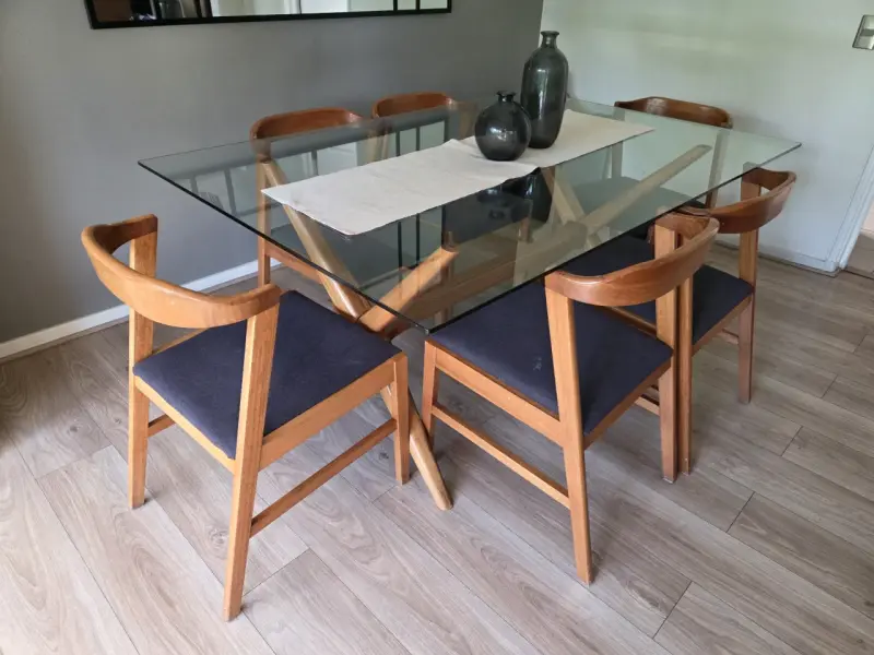 Juego de comedor 6 personas de vidrio y madera - 3