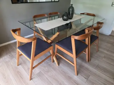 Juego de comedor 6 personas de vidrio y madera - miniatura 3