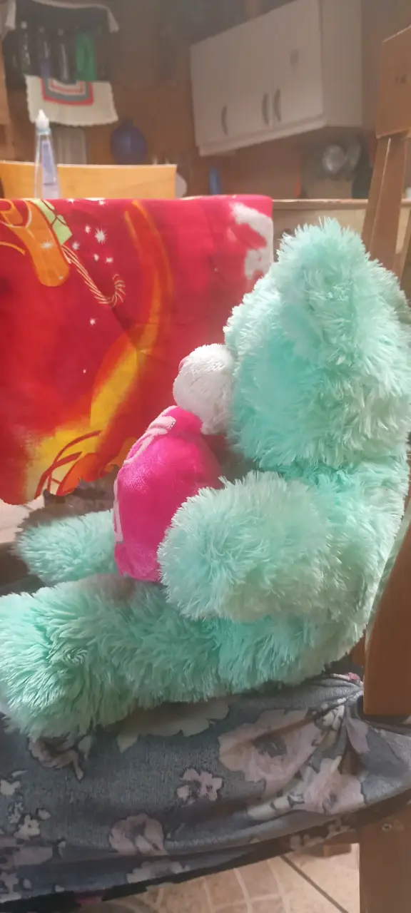 Osito de peluche verde con corazón - 4