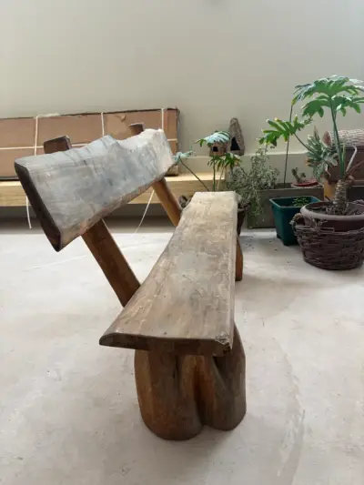 Banca rústico de madera maciza - miniatura 1