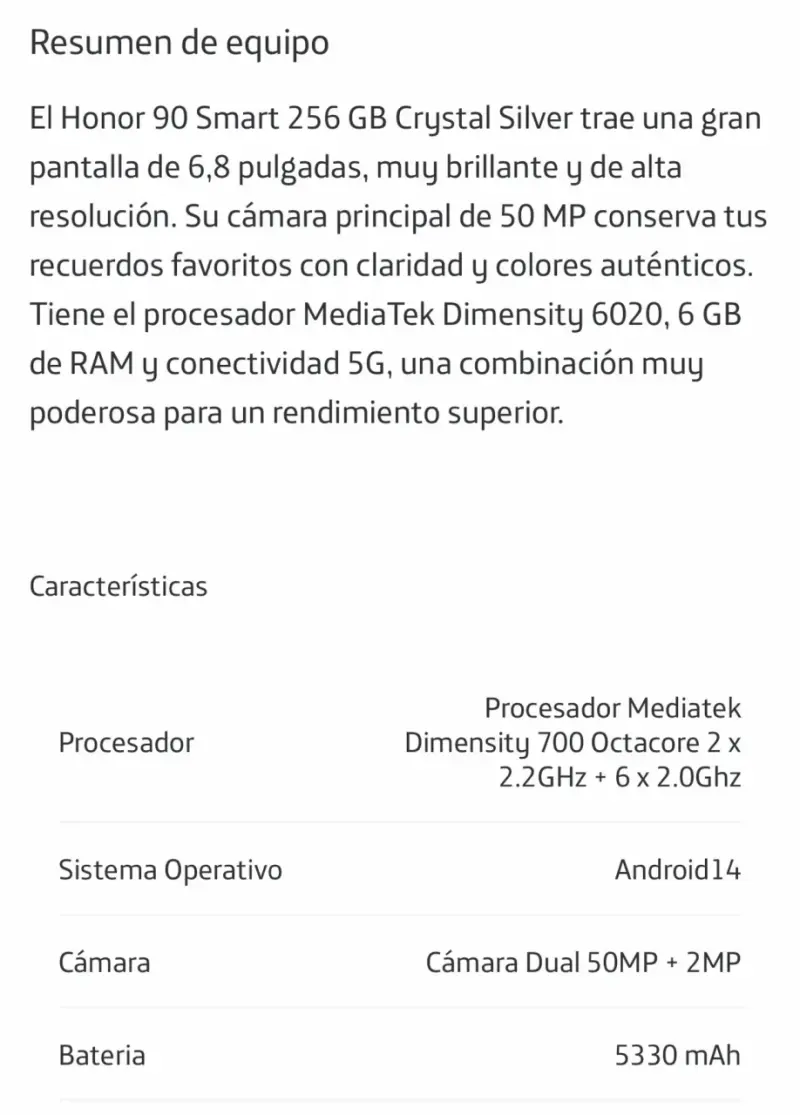 Smartphone honor 90 smart con pantalla grande - 4