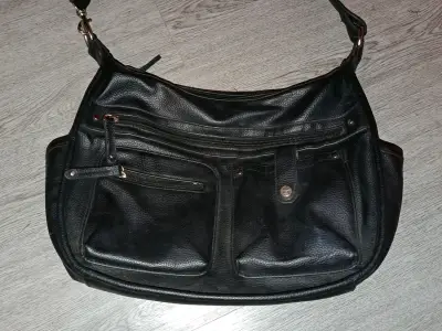 Bolso de cuero negro con múltiples bolsillos - miniatura 2