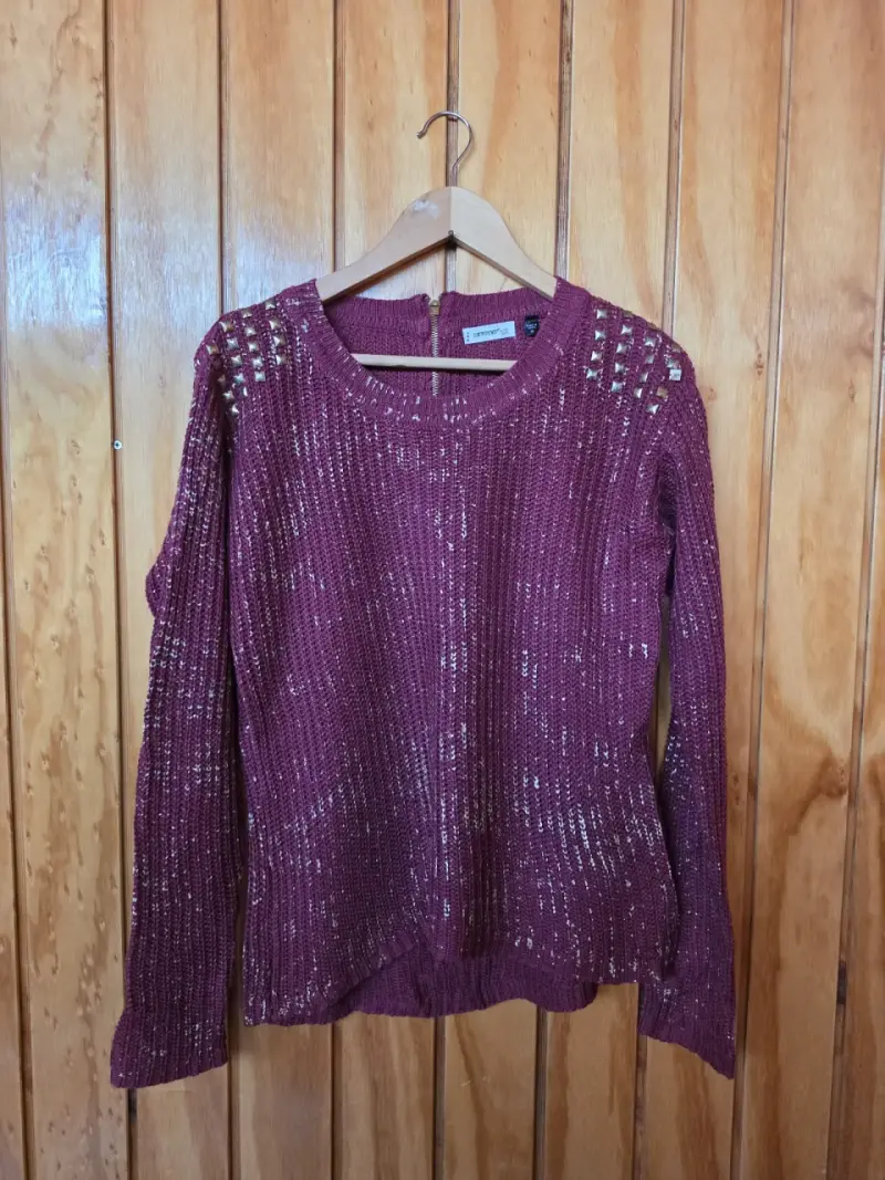 Suéter burdeos con lentejuelas para mujer - 3
