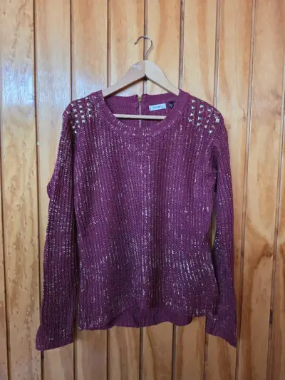 Suéter burdeos con lentejuelas para mujer - miniatura 3