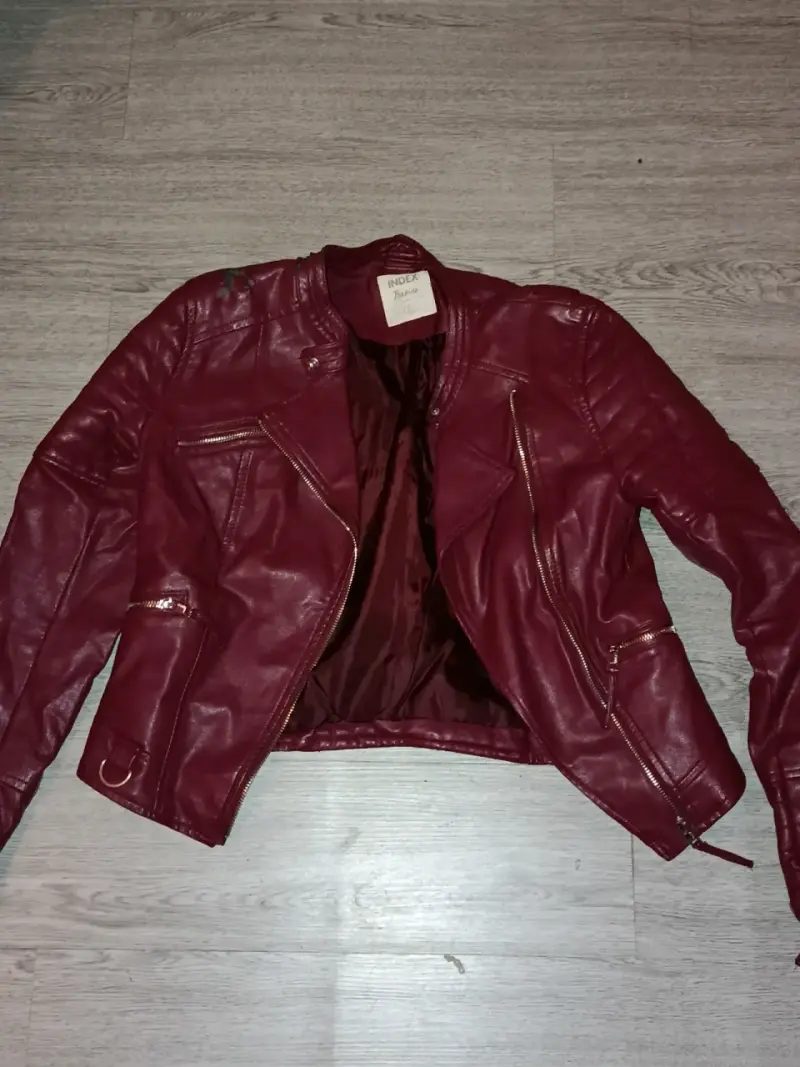 Chaqueta de cuero burdeo Index - 1