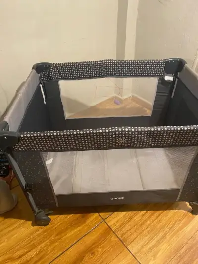 Cuna corral Yamp plegable gris + Colchón - miniatura 1