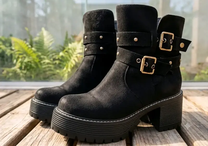 Hermosos botines negros con hebillas decorativas - 2