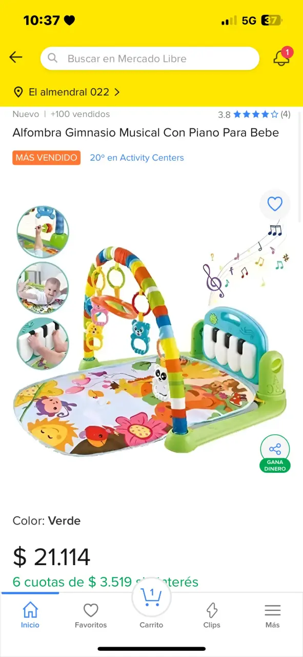 Alfombra gimnasio musical con piano para bebé