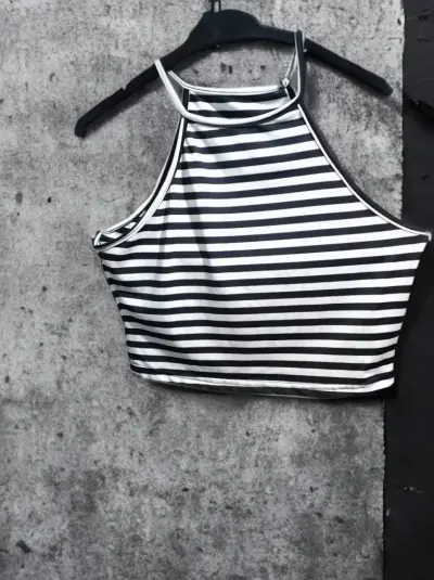 Top de rayas blanco y negro sin mangas - miniatura 1