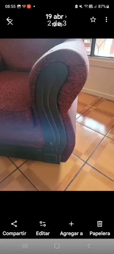Sofá de tela burdeos en buen estado - miniatura 1