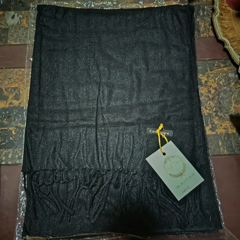 Bufanda de cashmere beige con flecos - 2