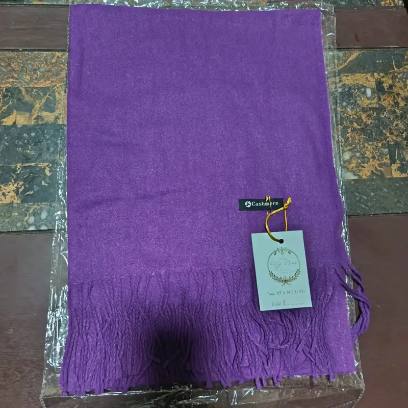 Bufanda de cashmere beige con flecos - 3
