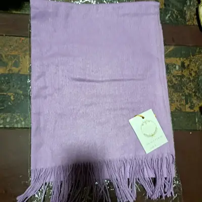 Bufanda de cashmere beige con flecos - miniatura 4