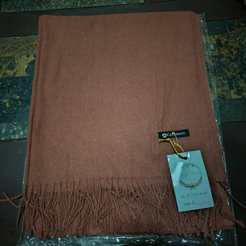Bufanda de cashmere beige con flecos - 3