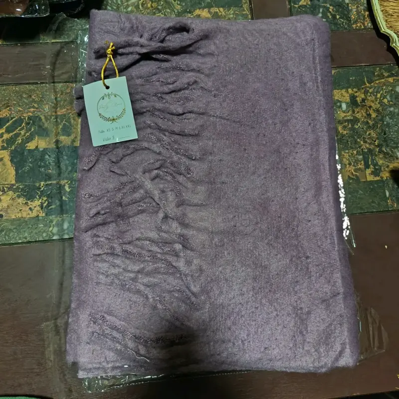 Bufanda de cashmere beige con flecos - 6