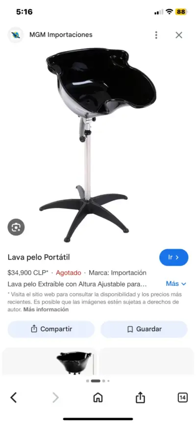 Lavacabezas portátil ajustable negro - miniatura 2
