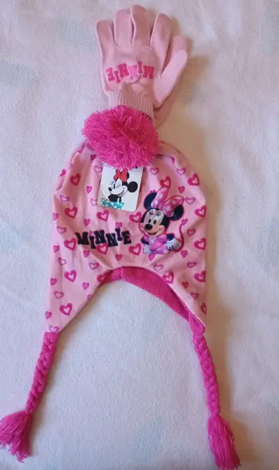 Set de gorro y guantes Minnie Mouse rosa - miniatura 1