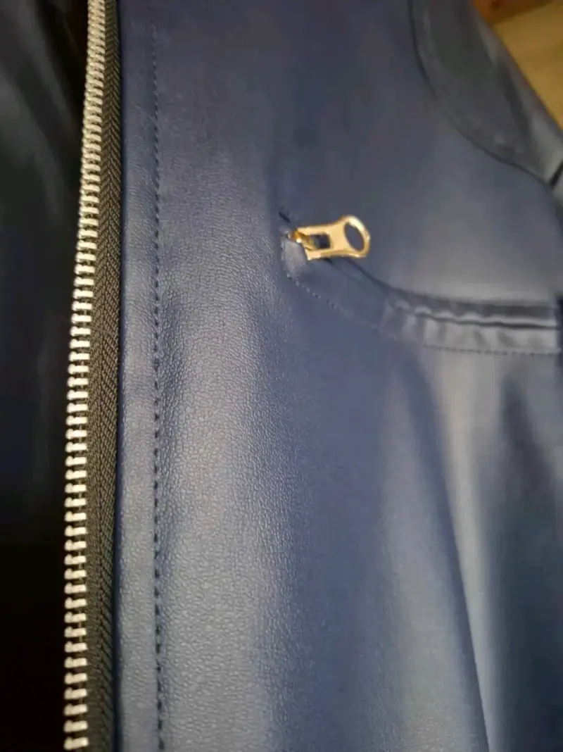 Chaqueta de cuero sintético azul para hombre - 4