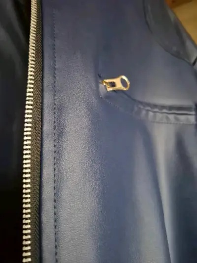 Chaqueta de cuero sintético azul para hombre - miniatura 4