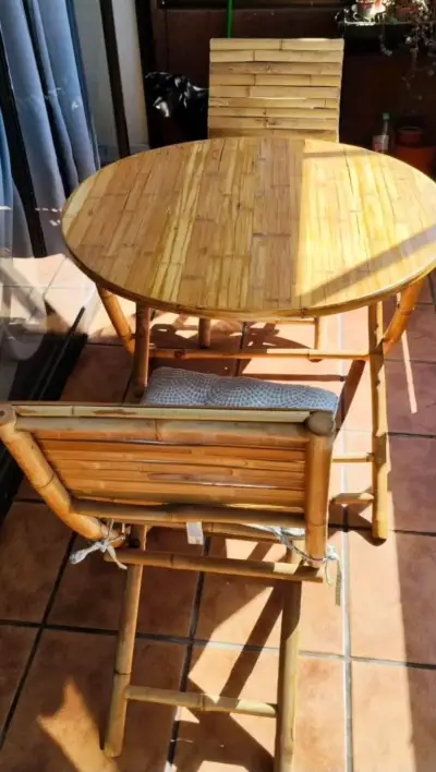 Juego de comedor de bambú para terraza - miniatura 1