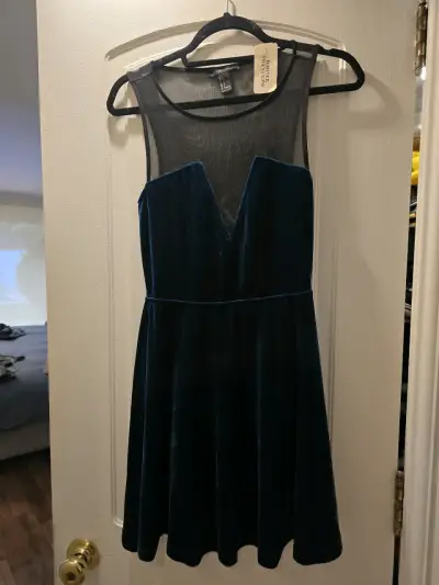 Vestido color petroleo con malla transparente - miniatura 1