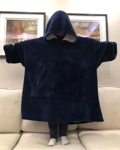 Poncho manta con capucha azul marino - miniatura 1