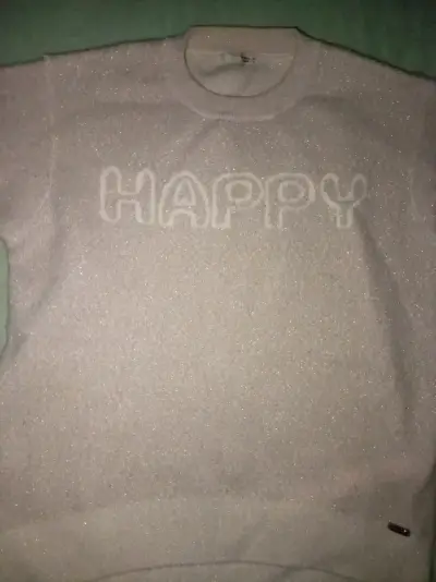 Suéter blanco con diseño 'HAPPY' brillante de niña - miniatura 1