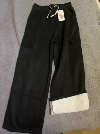 Pantalones de lana negra con forro térmico - miniatura 1