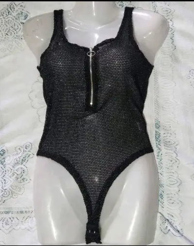 Body de malla con brillitos negro con cierre - miniatura 1