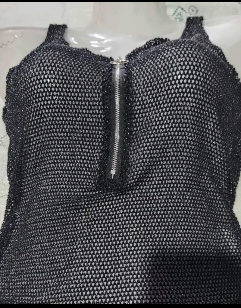Body de malla con brillitos negro con cierre - 3