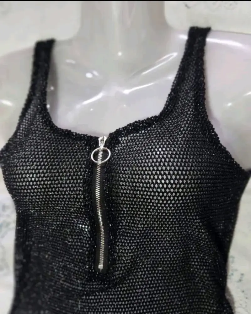 Body de malla con brillitos negro con cierre - 4