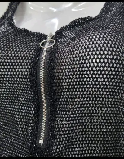 Body de malla con brillitos negro con cierre - miniatura 5
