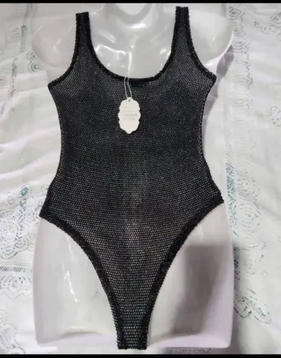 Body de malla con brillitos negro con cierre - miniatura 6