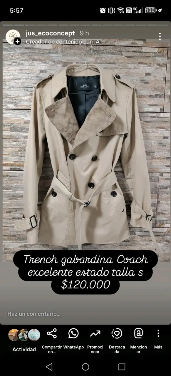 Trench gabardina Coach beige - 1