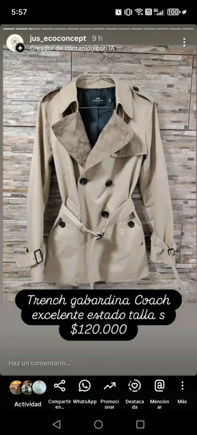 Trench gabardina Coach beige - miniatura 1
