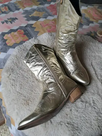 Botas vaqueras doradas metálicas - miniatura 1