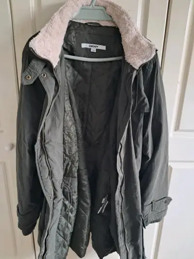 Parka DKNY verde con forro de lana - miniatura 5