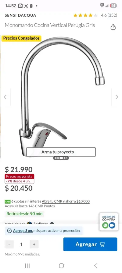 Monomando lavaplatos cromo nuevo - miniatura 2